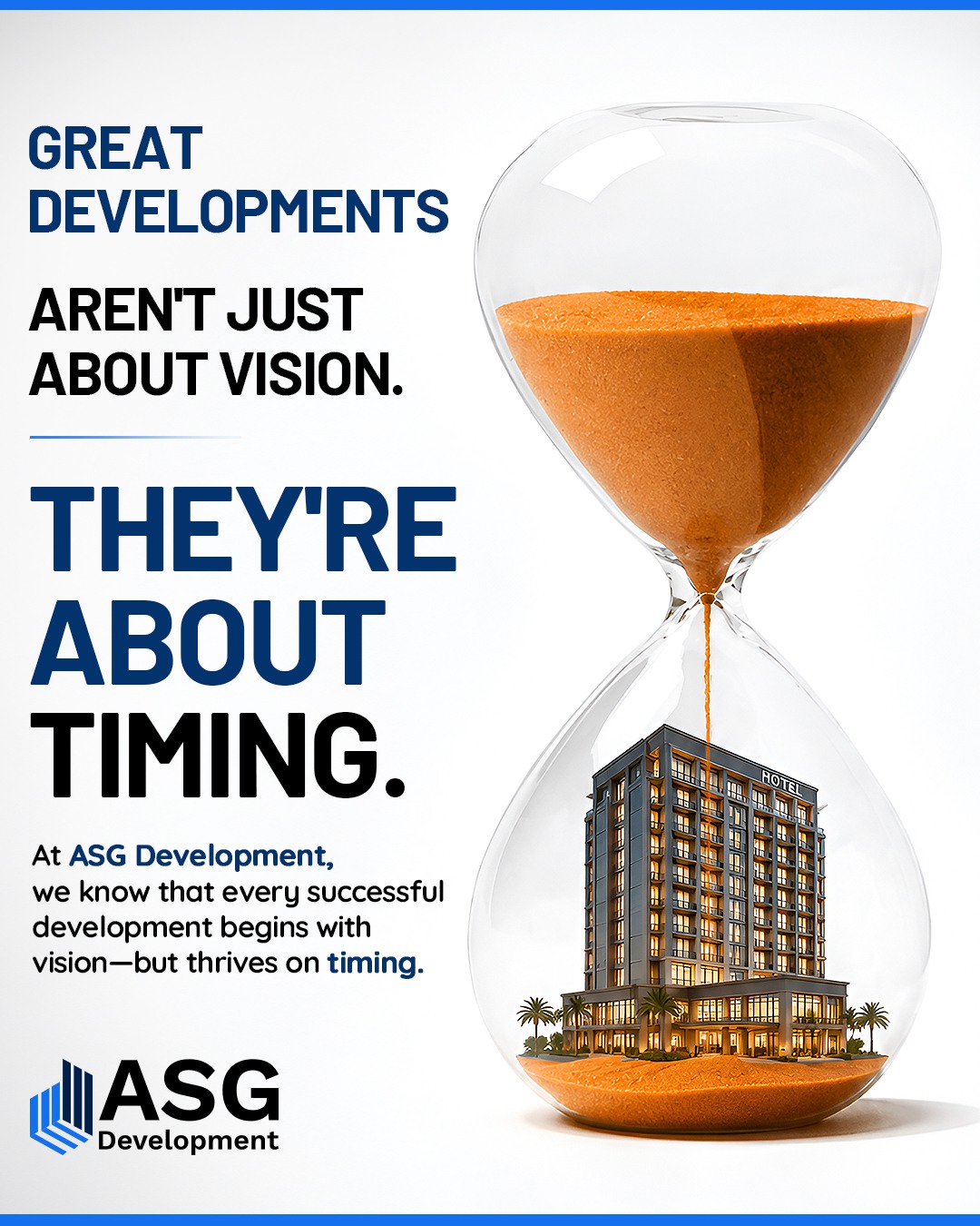 In real estate development, success isn't just about having the right vision—it's about executing at the right moment.

From market conditions to community needs, timing plays a critical role in turning great ideas into lasting assets. At ASG Development, we focus on creating opportunities that stand the test of time.

Have a property, site, or development opportunity in mind? Let's explore its full potential together. 

Info@ASGDevelopment.com | 917.400.6737 | ASGDevelopment.com

#ASGDevelopment #RealEstateDevelopment #PropertyDevelopment #CommercialRealEstate #RealEstateInvesting